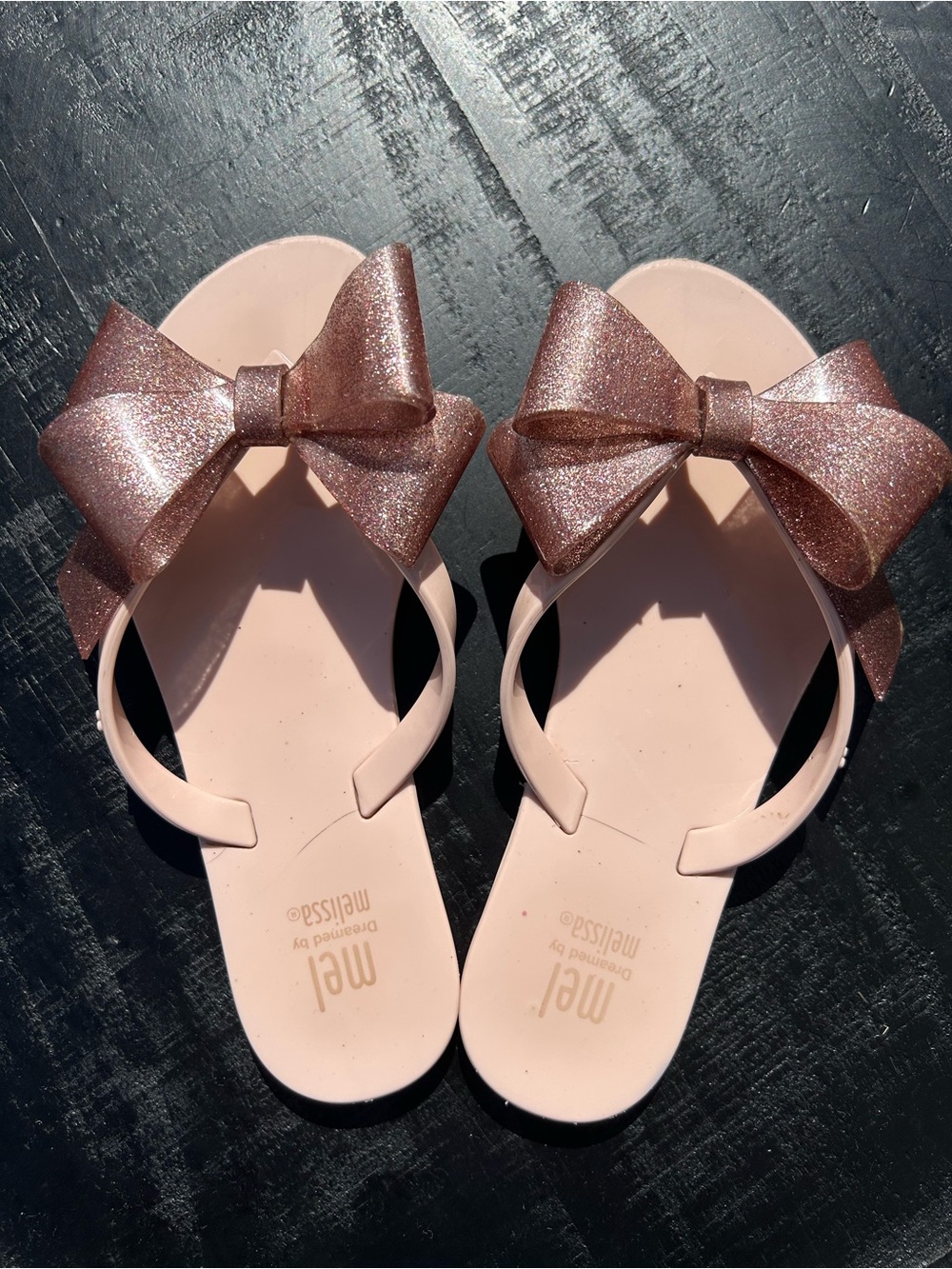 Mel by Melissa Pink Glitter Bow Jelly Slides